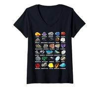 Mujer Tipos de Rocas y minerales Gemología y geología Educativo Camiseta Cuello V