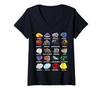 Mujer Tipos de rocas y minerales Gemología y geología Educativo Camiseta Cuello V