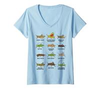 Mujer Tipos de Saltamontes y grillos Entomología Educativa Camiseta Cuello V