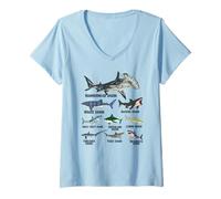 Mujer Tipos de tiburones 2025 Ocean Wildlife Week Tiburón educativo Camiseta Cuello V