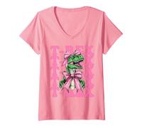 Mujer Tiranosaurio Rex T-Rex Dinosaurio niña mamá Coqueta Arco Camiseta Cuello V
