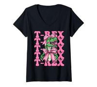 Mujer Tiranosaurio Rex T-Rex Dinosaurio niña mamá Coqueta Arco Camiseta Cuello V