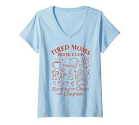 Mujer Tired Moms Book Club Cake Coffee Reading Humor para Madres Camiseta Cuello V