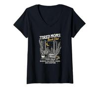 Mujer Tired Moms Book Club Running on Coffee Chaos & Chapters Camiseta Cuello V
