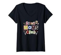 Mujer Tired Moms Club Divertido Madre Mamá Dicho Café Collage Camiseta Cuello V