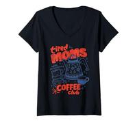 Mujer Tired Moms Coffee Club Divertido Retro Mamá Amante Diseño Camiseta Cuello V