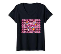 Mujer Tiro con arco chica tiro con arco mamá arquero arco y flecha Camiseta Cuello V
