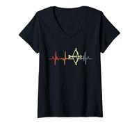 Mujer Tiro con Arco Ritmo Cardíaco Retro Archer Heart Line Camiseta Cuello V