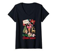 Mujer Tis The Damn Season Santa Reno Elfo Cóctel Navidad Camiseta Cuello V