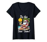 Mujer Tis The Sea Sun Funny Santa Beach Navidad En Julio Vacaciones Camiseta Cuello V