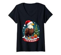 Mujer Tis The Season Águila patriótica Navidad American Bold USA Camiseta Cuello V