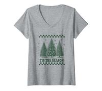 Mujer Tis The Season - Árbol de Navidad Retro de ajedrez Camiseta Cuello V