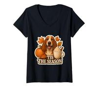 Mujer Tis The Season Basset Hound Dog Otoño-Otoño Pumpkin Spice Camiseta Cuello V