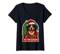 Mujer Tis The Season Bernese Mountain Dog Navidad Mamá Papá Dueño Camiseta Cuello V