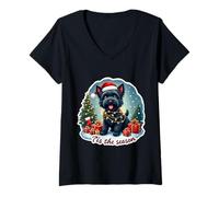 Mujer Tis The Season Black Russian Terrier Dog Feliz Navidad Diversión Camiseta Cuello V