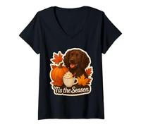 Mujer Tis The Season Boykin Spaniel Dog Otoño-Otoño Pumpkin Spice Camiseta Cuello V