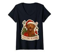 Mujer Tis The Season Chesapeake Bay Retriever Dog Feliz Navidad Camiseta Cuello V