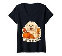 Mujer Tis The Season Coton de Tulear Dog Otoño Calabaza Spice Camiseta Cuello V