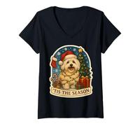 Mujer Tis The Season Coton de Tulear Perro Feliz Navidad Mamá Papá Camiseta Cuello V