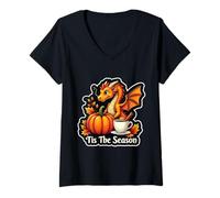 Mujer Tis The Season Dragon Fall Autumn Pumpkin Spice Vintage Camiseta Cuello V