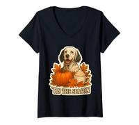 Mujer Tis The Season - Especia de Calabaza de otoño para Perro Setter inglés Camiseta Cuello V