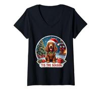 Mujer Tis The Season Field Spaniel Dog, Feliz Navidad, mamá, papá, diversión Camiseta Cuello V