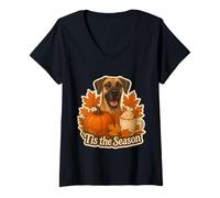 Mujer Tis The Season Gran Perro danés otoño otoño Calabaza Especias Lindo Camiseta Cuello V