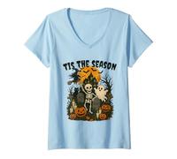 Mujer Tis The Season Halloween Skeleton Ghost Vibes Men Women Camiseta Cuello V