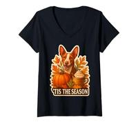 Mujer Tis The Season Ibiza Hound Dog Fall Autumn Pumpkin Leaves Camiseta Cuello V