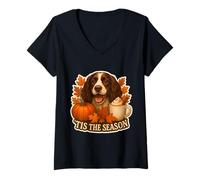 Mujer Tis The Season Inglés Springer Spaniel Perro Otoño Otoño Lindo Camiseta Cuello V