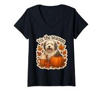 Mujer Tis The Season Old English Sheepdog Dog Fall Autumn Pumpkin Camiseta Cuello V