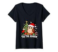 Mujer Tis The Season Owl Lover Árbol de Navidad Festivo Navidad Navidad Camiseta Cuello V