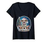 Mujer Tis The Season Parson Russell Terrier Perro Feliz Navidad Camiseta Cuello V