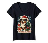 Mujer Tis The Season - Pastor Americano en Miniatura, diversión navideña Camiseta Cuello V