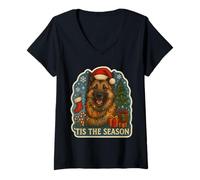 Mujer Tis The Season Perro Belga Tervuren Feliz Navidad Mamá Papá Camiseta Cuello V