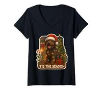 Mujer Tis The Season Perro de Agua Español Feliz Navidad Mamá Papá Diversión Camiseta Cuello V