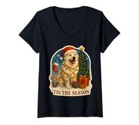 Mujer Tis The Season Perro de los Grandes Pirineos Feliz Navidad Camiseta Cuello V