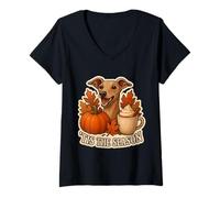 Mujer Tis The Season Perro Galgo Italiano otoño otoño Calabaza Cachorro Camiseta Cuello V