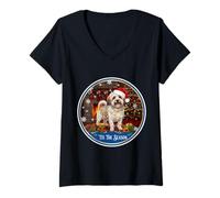Mujer Tis The Season Petit Basset Grifón Vendéen Perro Navidad Camiseta Cuello V