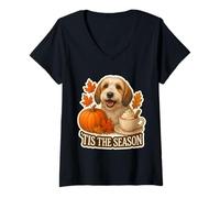 Mujer Tis The Season Petit Basset Grifón Vendéen Perro Otoño Otoño Camiseta Cuello V