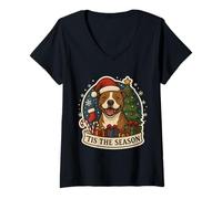 Mujer Tis The Season Pit Bull Dog, Navidad, mamá, papá, dueño, Festivo Camiseta Cuello V