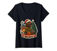 Mujer Tis The Season Plott Hound Dog Feliz Navidad Mamá Papá Navidad Camiseta Cuello V