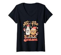 Mujer Tis The Season Retro Milk and Cookie Best -Friend Christmas Camiseta Cuello V