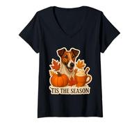 Mujer Tis The Season Smooth Fox Terrier - Calabaza de otoño Camiseta Cuello V