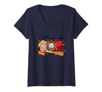 Mujer Tis The Season - Sombrero de béisbol para palomitas de maíz Camiseta Cuello V