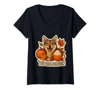 Mujer Tis The Season Sueco Vallhund Dog Fall Autumn Pumpkin Cute Camiseta Cuello V