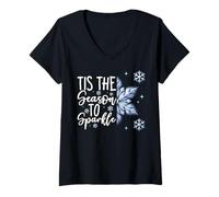 Mujer Tis The Season To Sparkle Blue Christmas Snowflake Quote Camiseta Cuello V