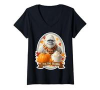 Mujer Tis The Season Yeti Abominable Muñeco de Nieve Otoño Calabaza Camiseta Cuello V