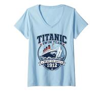 Mujer Titanic Swim Team 1912 Parodia del Campeón de Buceo Profundo Camiseta Cuello V