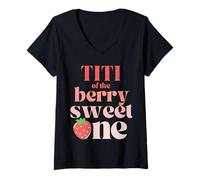Mujer Titi of The Berry Sweet One Strawberry Party Primer Cumpleaños Camiseta Cuello V
